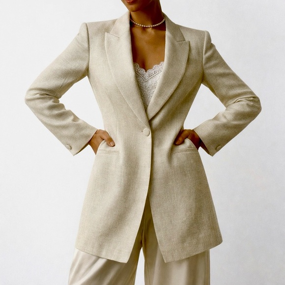 Zara Jackets & Blazers - Zara Blazer Linen Long Jacket Event Wear Mini Dress Wedding Occasion Cream  XL